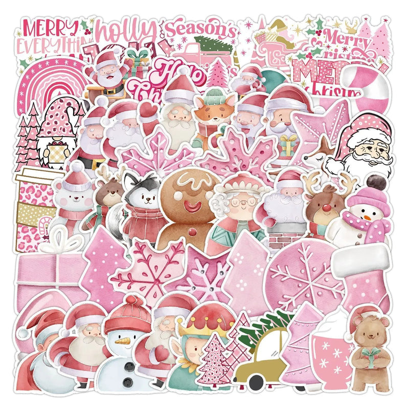 50 Christmas decoration stickers with waterproof vinyl material in 4-8cm sizes for car, mobile phone, computer, guitar, notebook and other surfaces, TQ50-0376 cute style design.