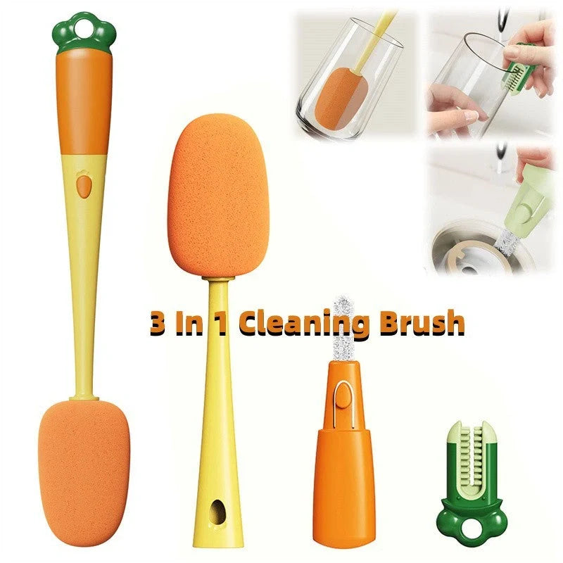 3-in-1 multifunctional cleaning brush with carrot design and long handle
