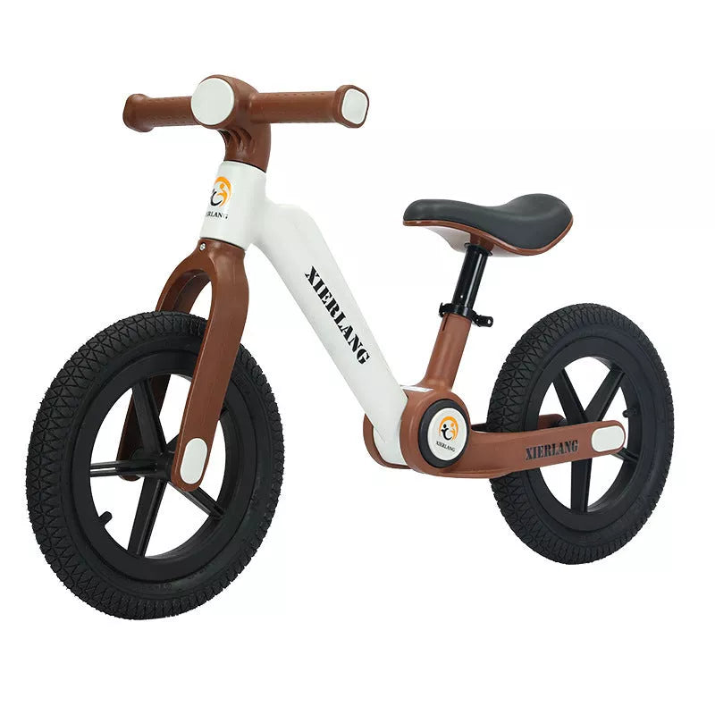 Foldable kids balance bike in grass green, light brown, or pink purple, sizes 12inch and 14inch