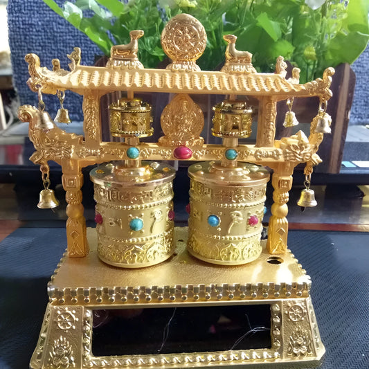 Alloy electric prayer wheel car dashboard ornament with traditional Chinese design
