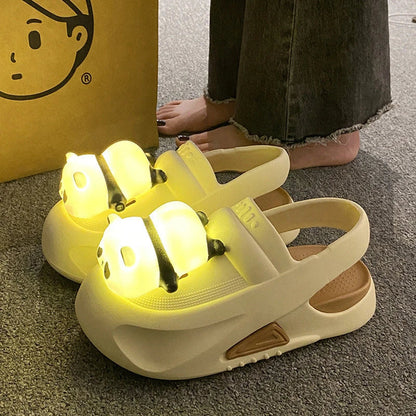 Cozy Panda Night Light Slippers with a charming panda design, built-in night light, and comfortable EVA construction