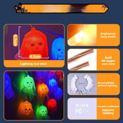 Halloween battery-powered LED light string in plastic housing for indoor wall decoration