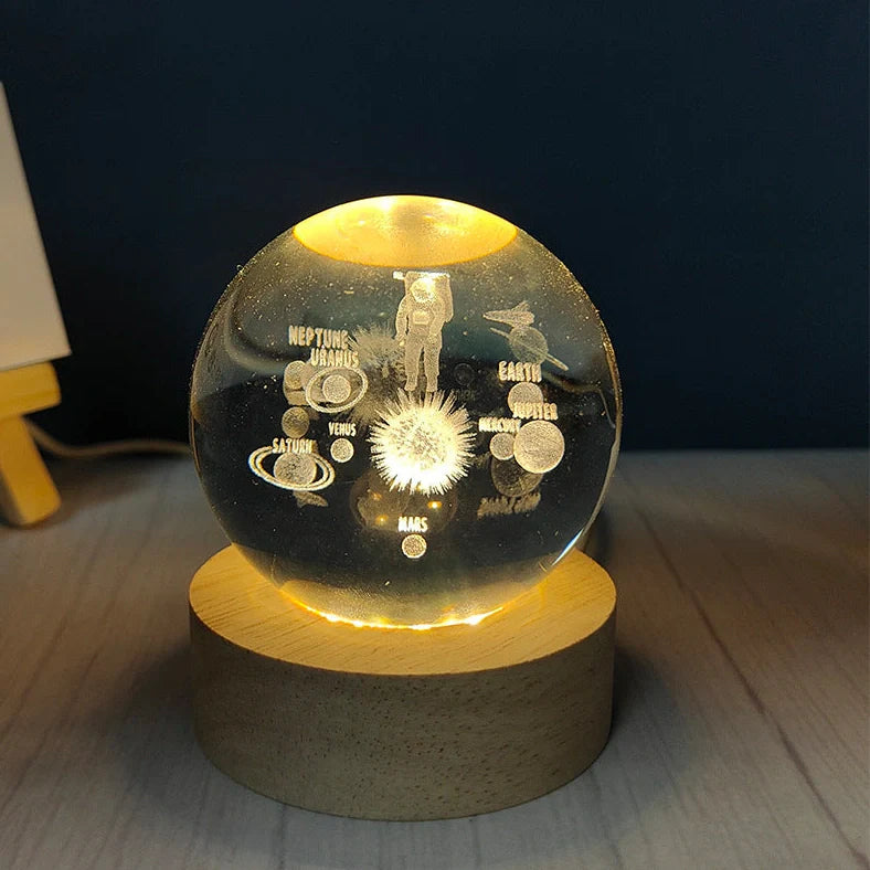 White crystal ball night light with USB plug showing uniform illumination and decorative design options