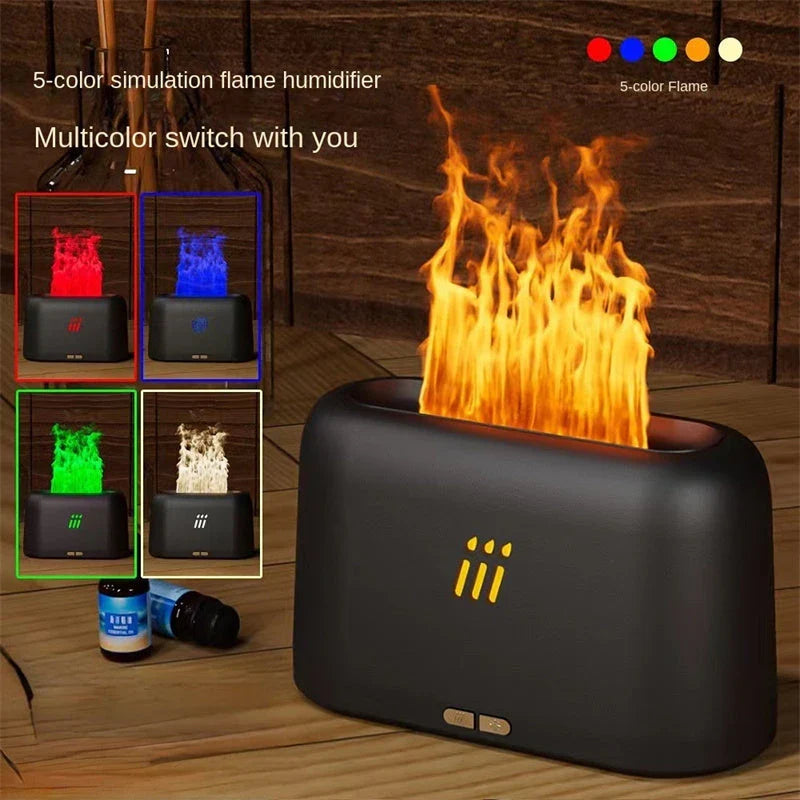 Ultrasonic aroma diffuser with flame-like LED lights, creating a soothing and captivating home ambiance