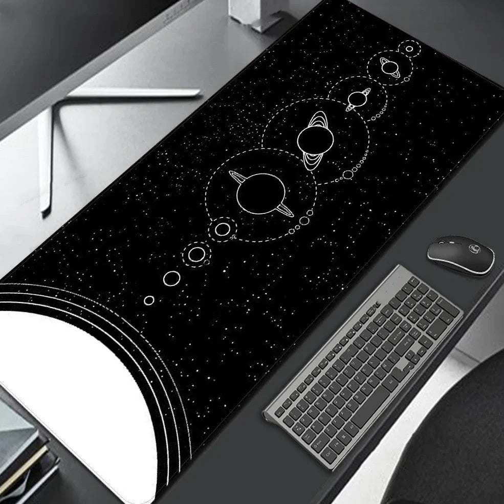 Extended mechanical keyboard mouse pad with heat transfer surface showing dimensions from 300x600mm to 400x900mm