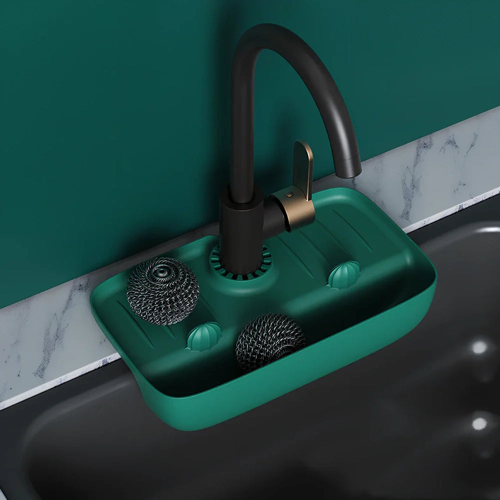 TPE kitchen drain rack with irregular shape measuring 27x14x5cm in orange colour