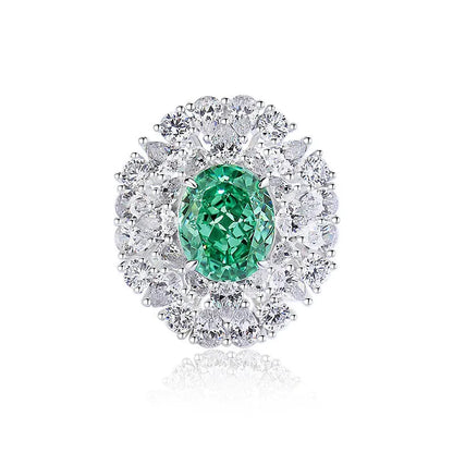 S925 silver emerald ring with palaibahao inlaid high carbon diamond, geometric design with elliptical elements