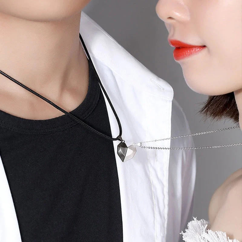 Elegant magnetic couple heart pendant necklace in various colors, featuring a unique magnetic design and premium gold-plated materials