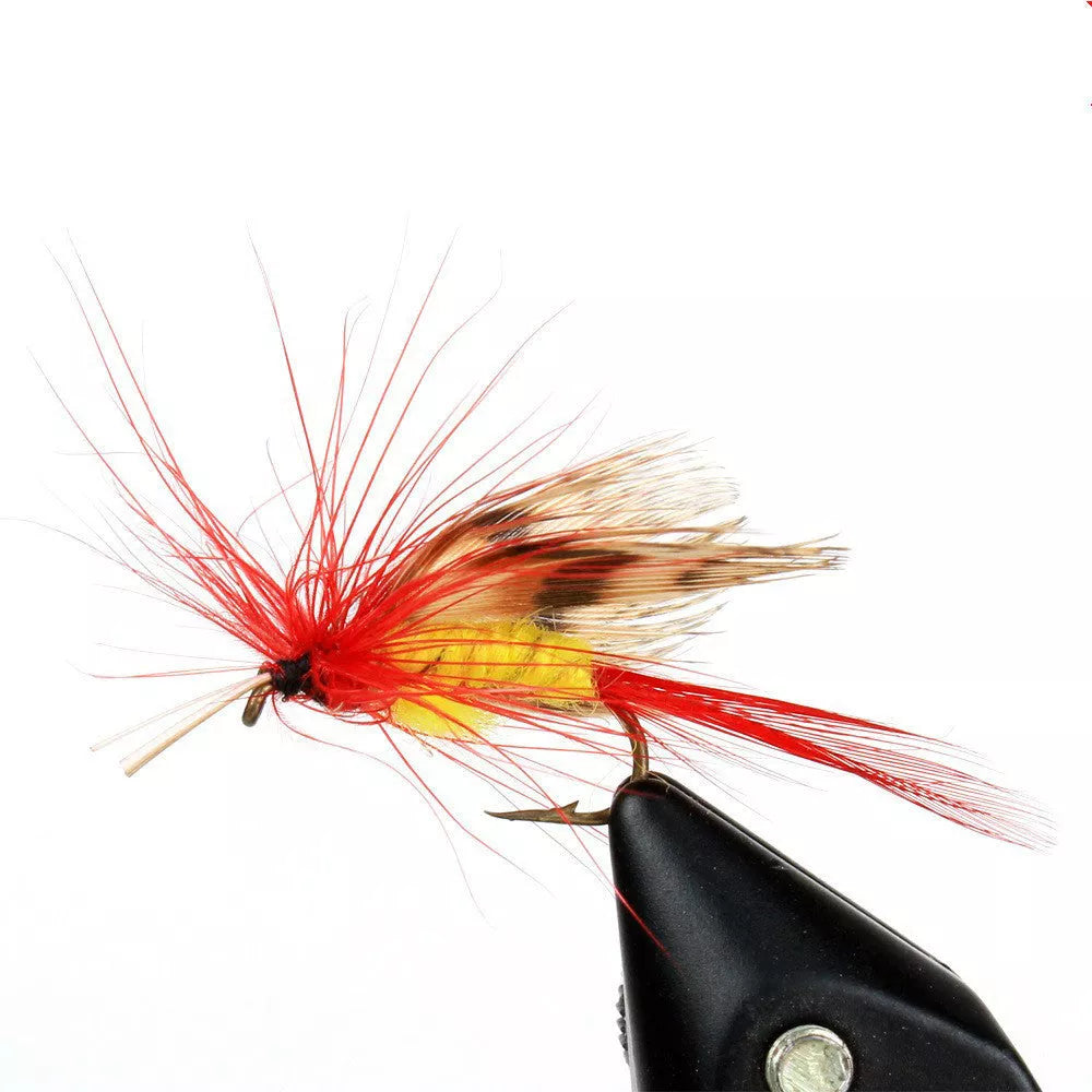 Fishing Gear 100 Fly Bait Set with real feathers for authentic movement