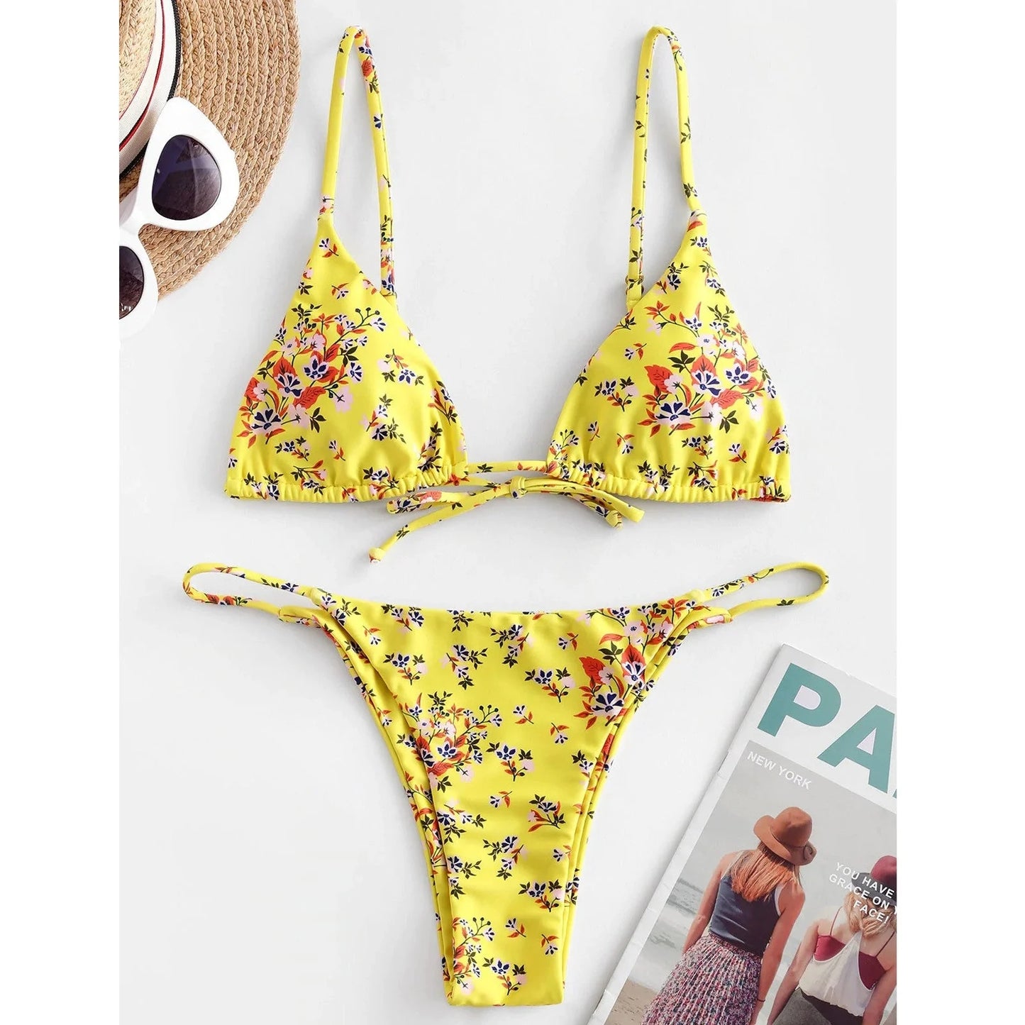 Summer flowers print push-up bikini in various colors for beach wear