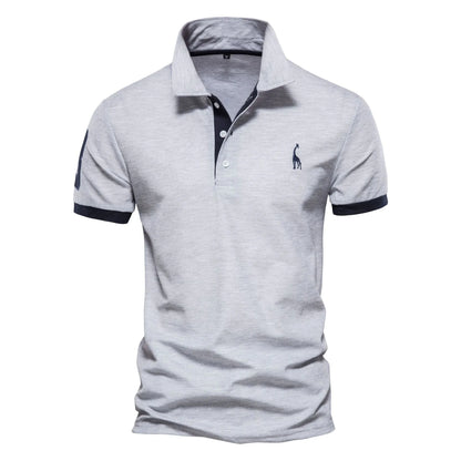 Men's slim-fit short sleeve T-shirt with embroidered deer design on front, available in multiple colours