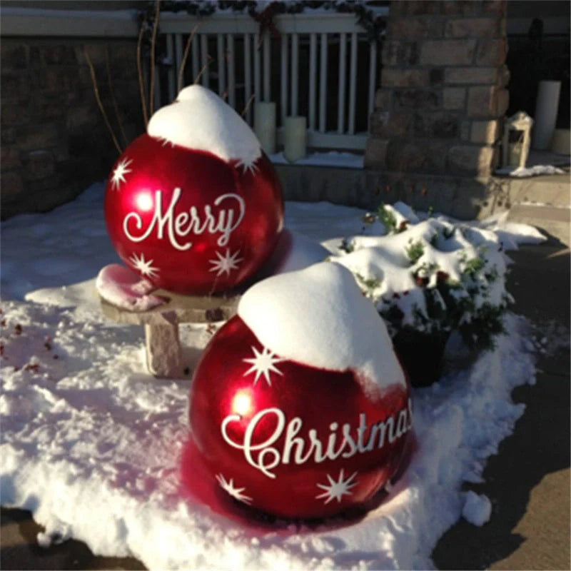 Vibrant, inflatable 60cm Christmas ball decorations in various patterns and colors for indoor and outdoor holiday display