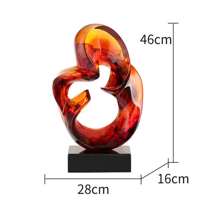 Glass transparent resin craft ornament in orange red or blue, 12cm height, modern sculpture for décor
