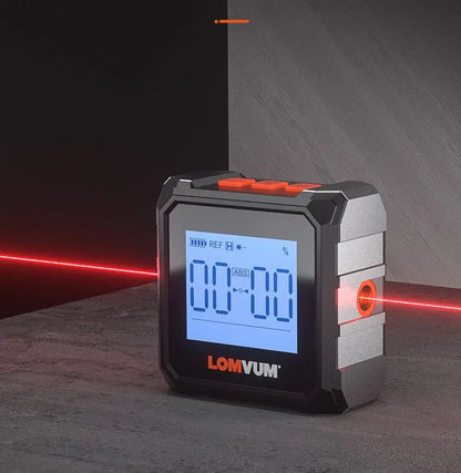 Longyun digital inclinometer with backlight display showing measurement readings on alloy casing