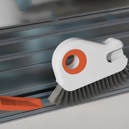 Groove cleaning brush with grey handle and pig bristle head for window track and kitchen cleaning
