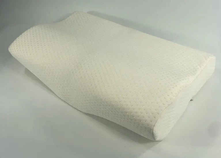 Blue butterfly-shaped memory foam cervical pillow showing contour design for neck support
