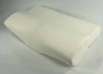 Blue butterfly-shaped memory foam cervical pillow showing contour design for neck support