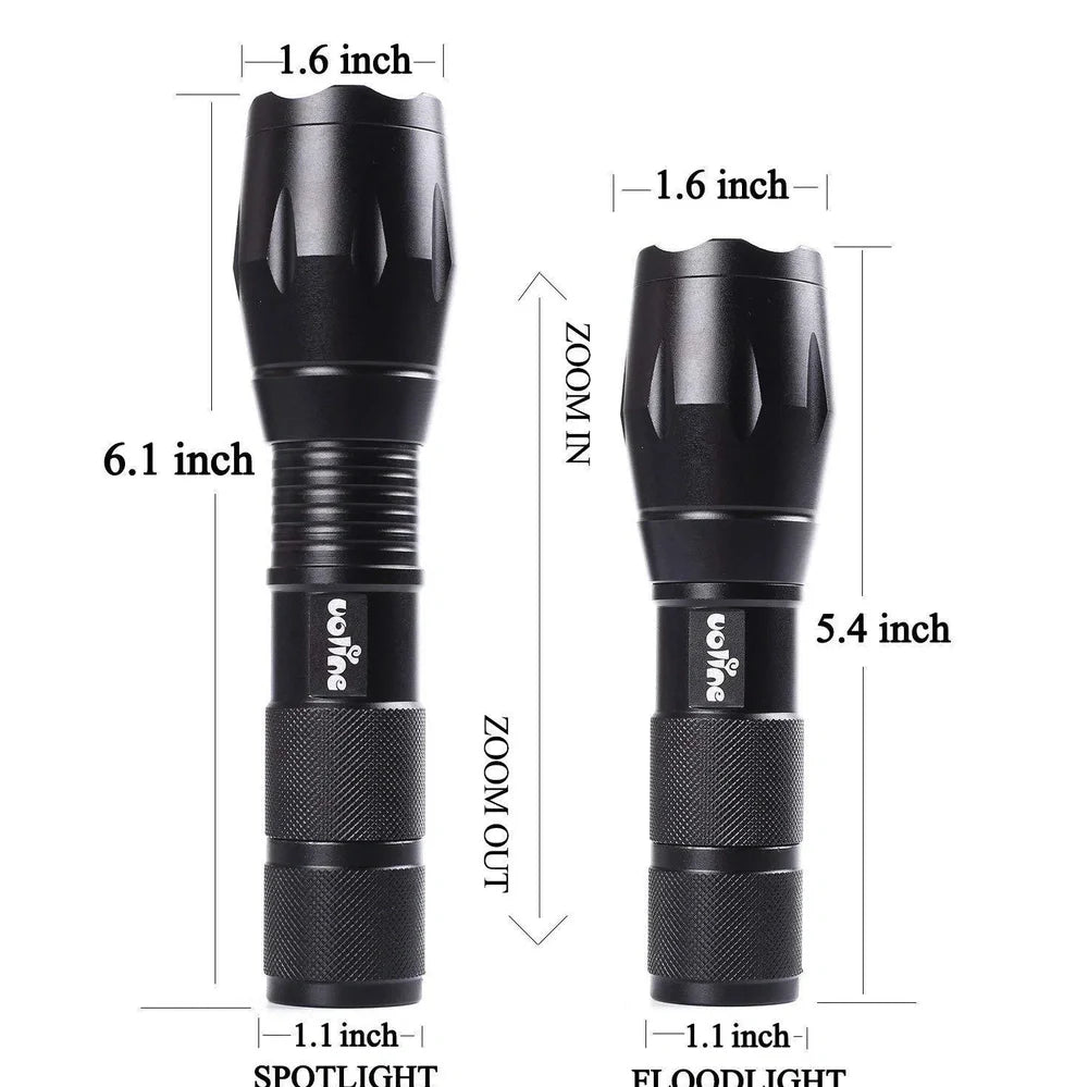 Pro-black tactical LED flashlight 1000 lumens, 5.4 x 1.6 x 1.1 inches aluminium with chrome finish