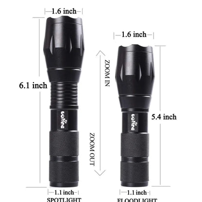 Pro-black tactical LED flashlight 1000 lumens, 5.4 x 1.6 x 1.1 inches aluminium with chrome finish