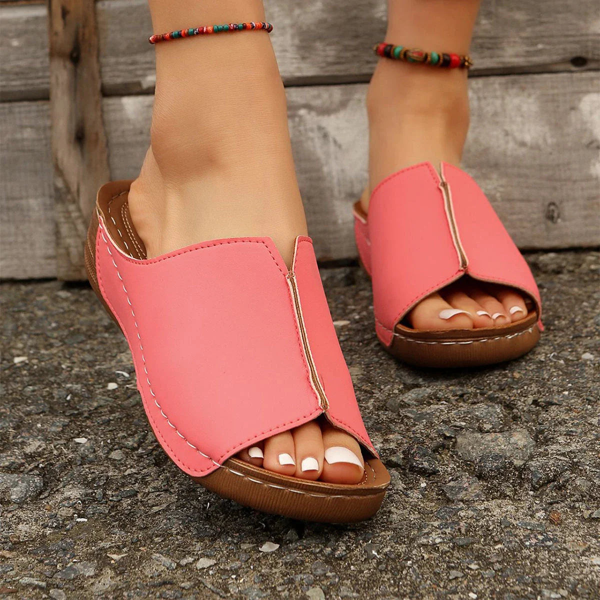 Trendy wedge sandals for women in various colors, featuring a unique European-inspired design, cushioned footbed, and non-slip sole for comfort and style.
