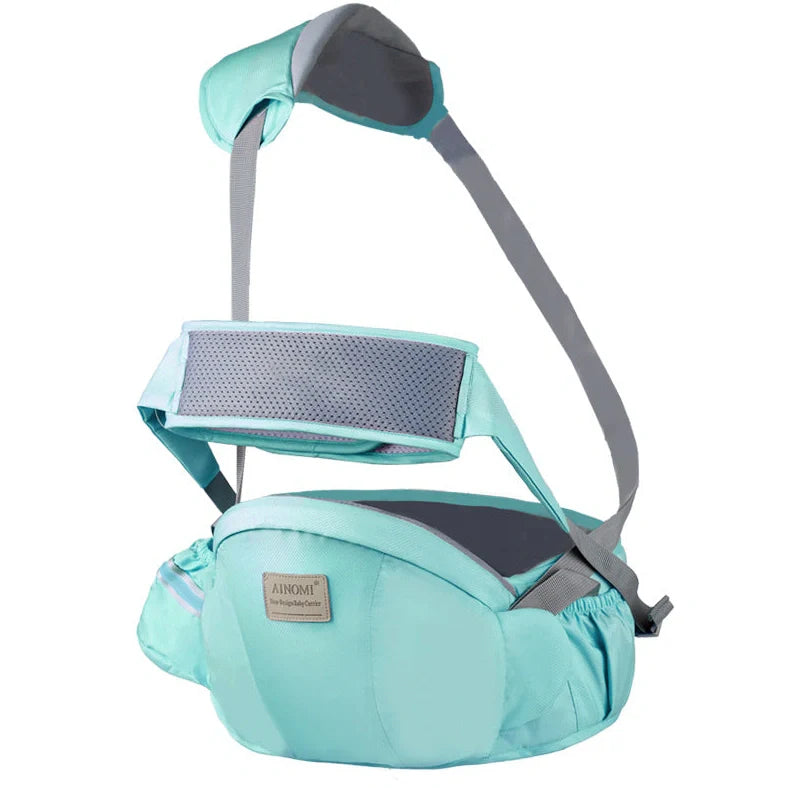 Baby sling waist seat carrier showing 15mm cushion and 25mm waist pad with anti-sliding design