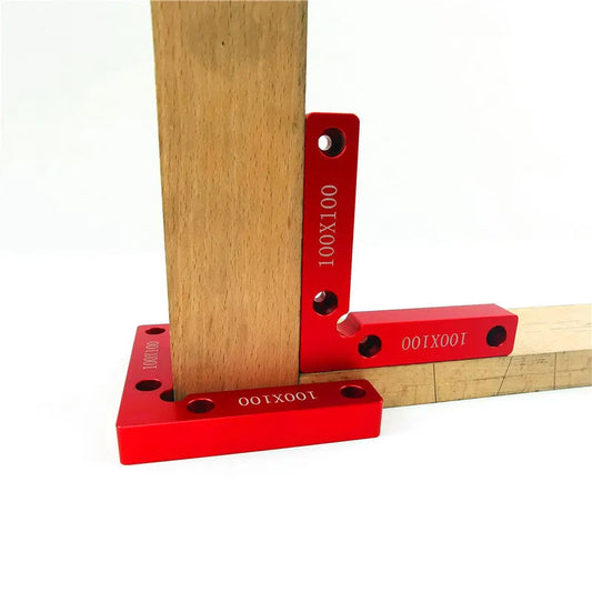 Aluminium woodworking right angle positioning block with scale markings for jigsaw alignment