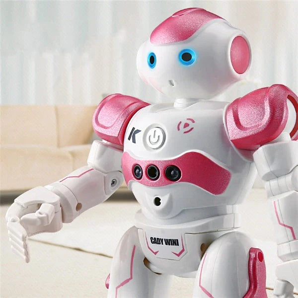 A remote-controlled robot toy with music and dance features, designed for children's entertainment and engagement.