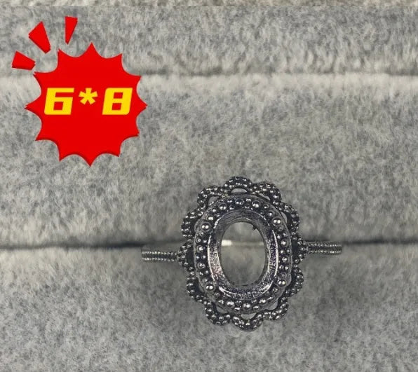 Oval open mouth copper ring with 6x8mm stone and five-pointed star ornament in Korean style.