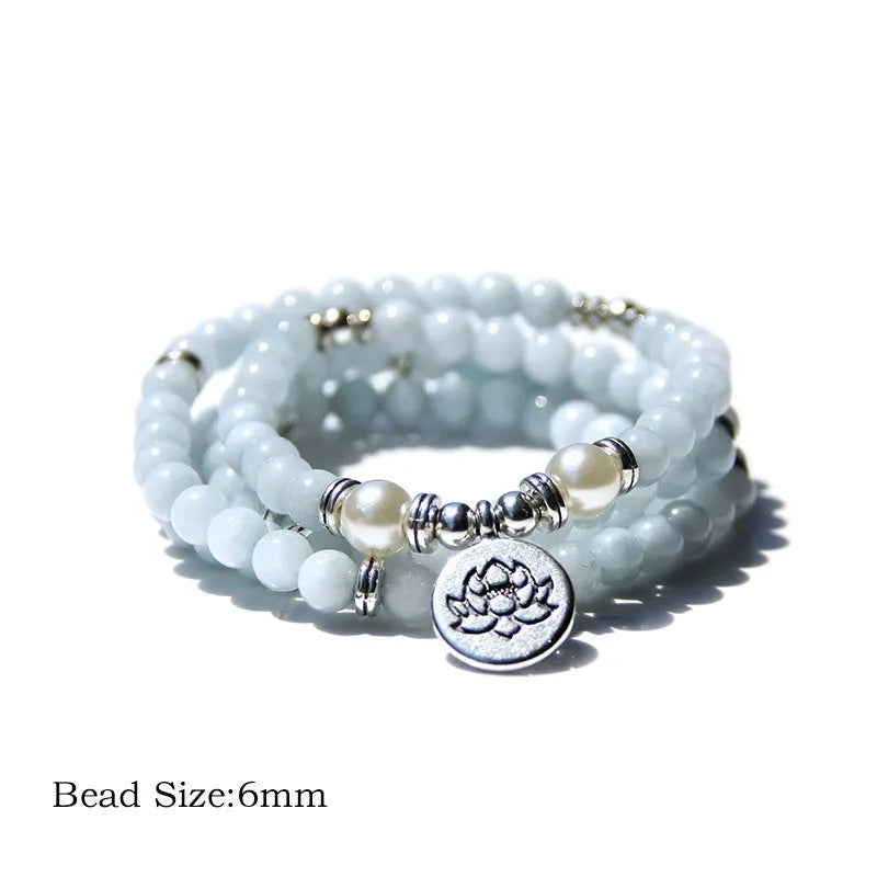 Natural stone women's bracelet with lotus design in a vintage geometric shape.