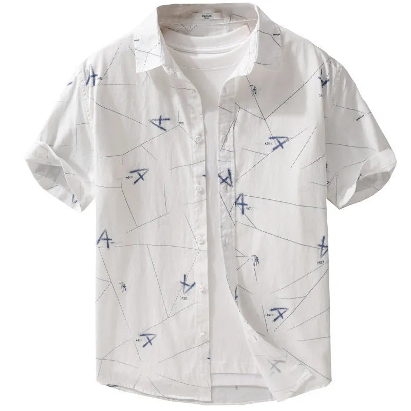 Light green pure cotton loose fit short sleeve cardigan shirt with letter print design
