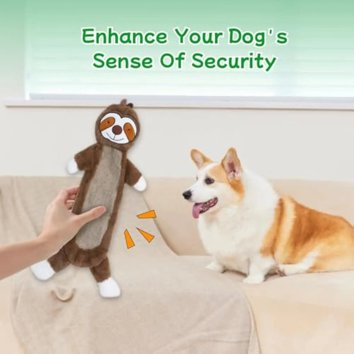 No stuffing crinkle dog toys showing rabbit and sloth plush designs for interactive canine play