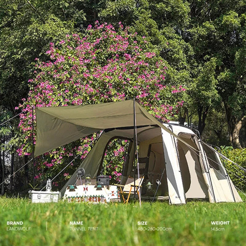 Landwolf Large Space Tunnel Tent for outdoor camping with waterproof shell