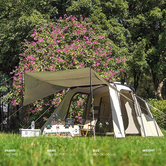Landwolf Large Space Tunnel Tent for outdoor camping with waterproof shell