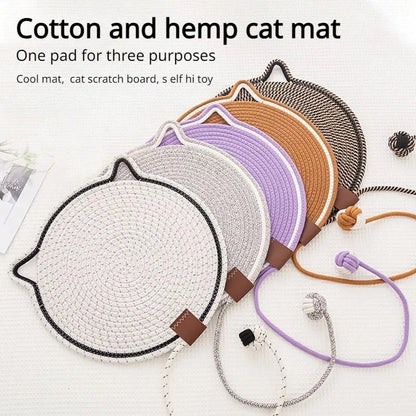 Braided cotton rope cat claw mat with integrated toy ball in various colors