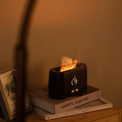 White flame humidifier aroma diffuser measuring 171mm tall with 230ml water tank capacity on wooden surface