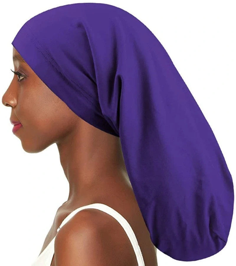Adjustable satin-lined nightcap in various colors for women's hair care and relaxation