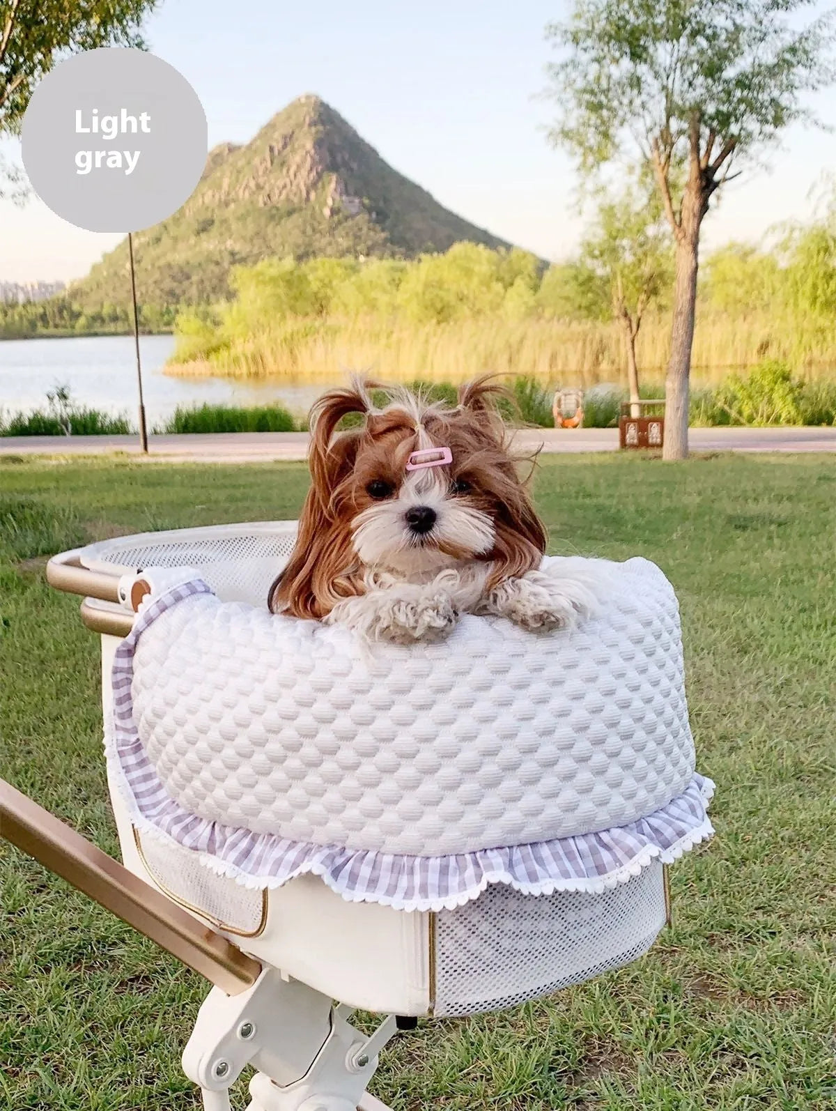 Pet stroller anti-dirty towel cushion pillow three-piece set in pure cotton, showing removable pads for cats and dogs