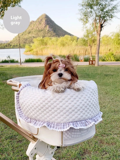 Pet stroller anti-dirty towel cushion pillow three-piece set in pure cotton, showing removable pads for cats and dogs