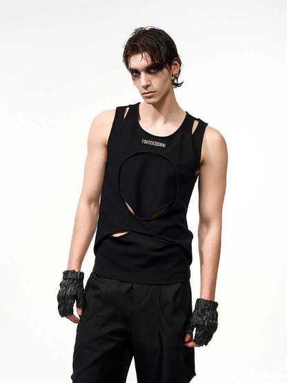 Men's black sleeveless waistcoat with round neck and loose fit design for summer wear