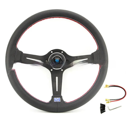Leather-wrapped 14-inch steering wheel with middle concave shape and black or silver skeleton options