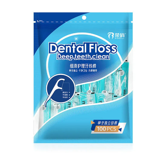 Floss independent packaging disposable bag with 100 single packs showing 180x238mm dimensions