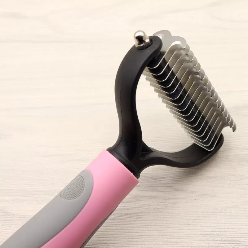 Double-sided blade dog comb for long-haired pets with stainless steel needles