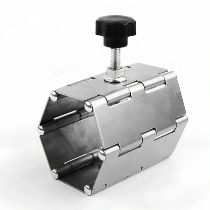 Metal tile levelling tool with hinge mechanism for height adjustment during installation