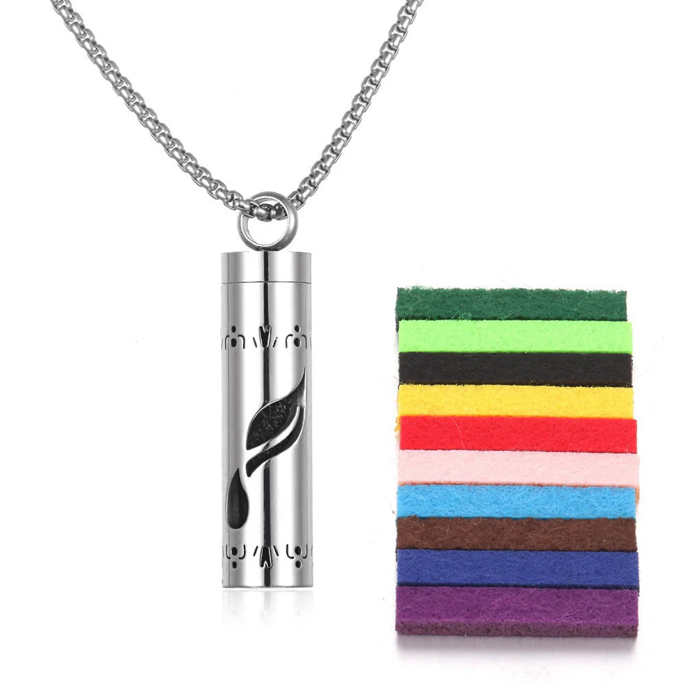 Titanium steel aromatherapy pendant with essential oil diffuser in various color options