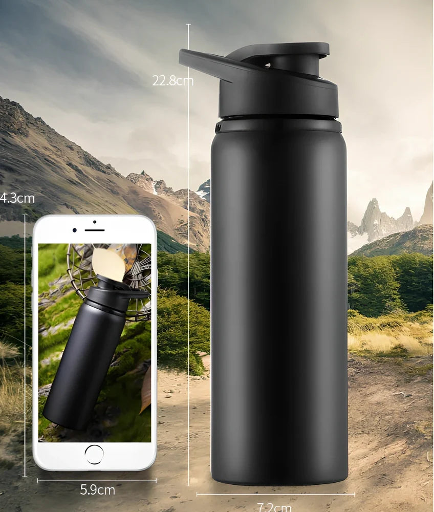 700ml stainless steel sports water bottle with red finish and black PP plastic screw-top lid