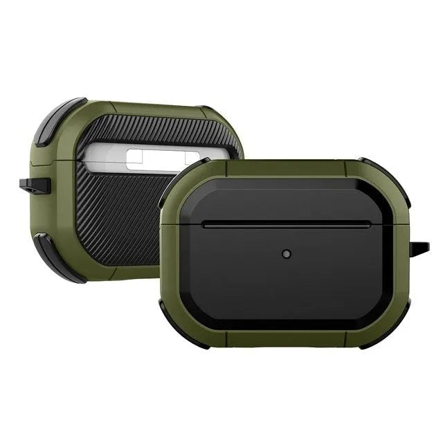 Black TPU and PC protective shell case for Apple AirPods 1, 2, and AirPods Pro charging case