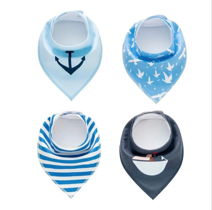 Stylish baby bibs and burp cloths featuring trendy arrow, wave, and triangle designs in soft, absorbent cotton