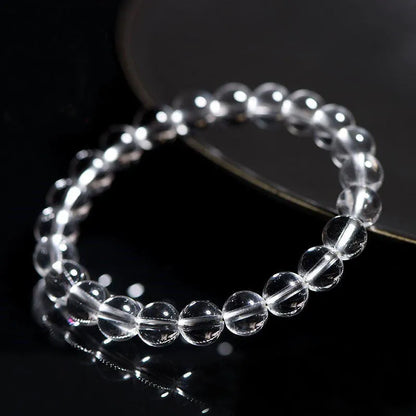 Natural Donghai old materials white water round beads crystal bracelet showing geometric design with single circle crystal beads