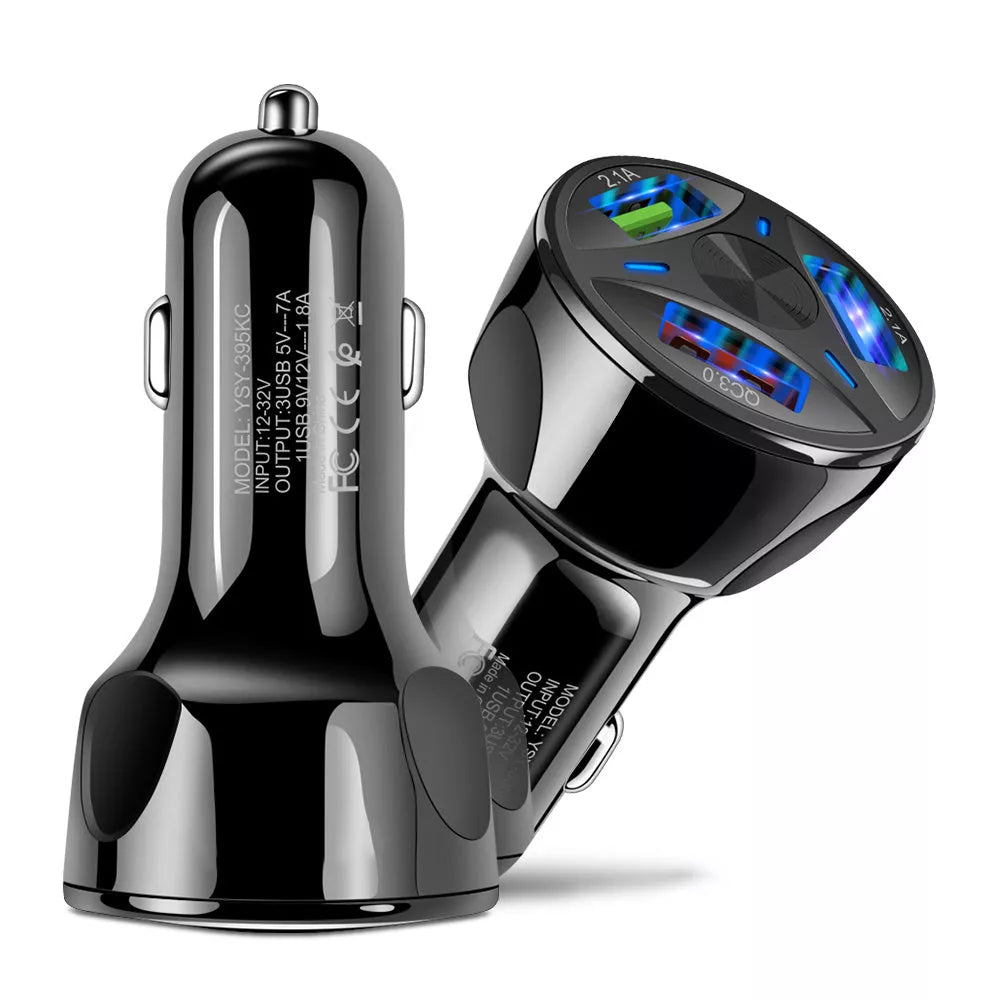 QC3.0 USB car fast charger in black and white with smart IC protection