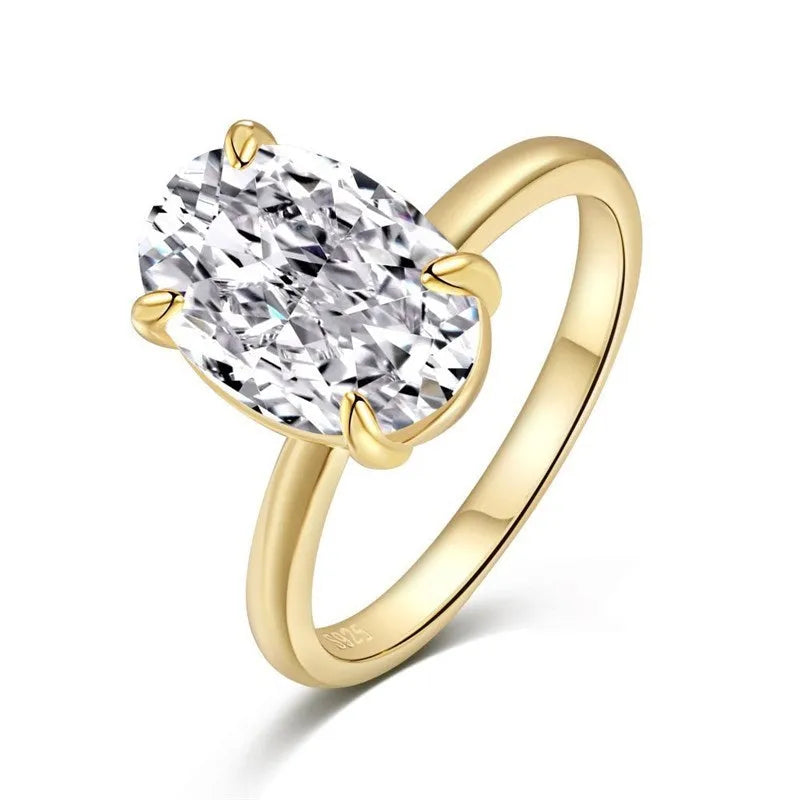 Women's silver ring oval ring size 5 6 7 8 9 four-claw setting cold high luxury jewellery gift hand-cut stone adjustable women's ring 9 silver